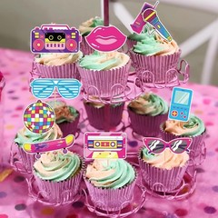 Vibrant 90s Party Decorations: 48 Pcs Cupcake Picks for Themed Celebrations