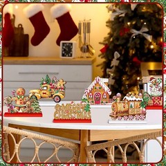 6 Pcs Christmas Gingerbread Man Table Decoration Signs Wooden Xmas Centerpieces