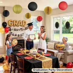 14 Pack Red Black and Gold Party Decorations Kit, Hanging