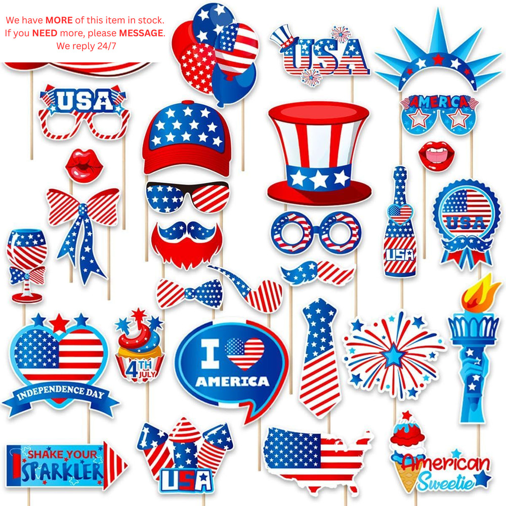 250th Anniversary Independence Day Photo Booth Props with Sticks,4th of July