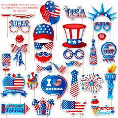250th Anniversary Independence Day Photo Booth Props with Sticks,4th of July