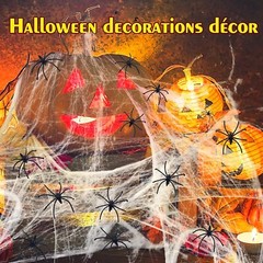 290G Halloween Decorations Spider Web Cobweb, 80pcs Plastic Spider Haunted House