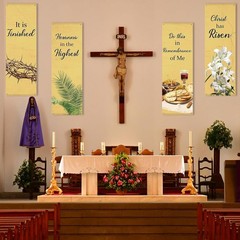 4Pcs Easter Church Banners for Sanctuary Wall Religious Banners Hanging Backdrop