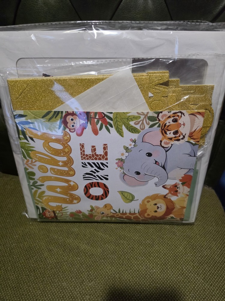 «Wild One» complete first birthday party set 141 pieces NIP safari animals B/G