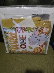 «Wild One» complete first birthday party set 141 pieces NIP safari animals B/G