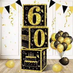 3pcs 60th Birthday Decorations Boxes for Men Women, Black Gold Happy 60 Birth…