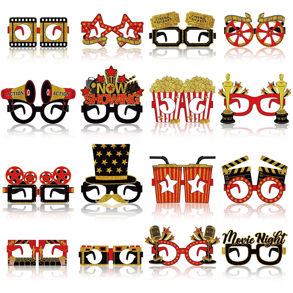 48 Pcs Movie Night Party Decorations Eyeglasses Movie Theater Black Red Gold …
