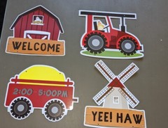 Barnyard Farm Tractor With Hay Wagon Windmill Birthday Party String Banner