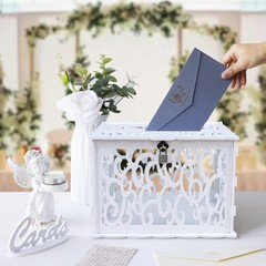 PVC Hollow Wedding Envelope Box with Lock and Card Sign, Secure Money Box