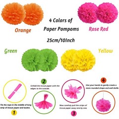 Fiesta Paper Fan Party Decorations Set, Multicolor Cinco De Mayo Pom Poms Pen…