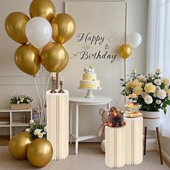 3PCS Party Cylinder Stands, Foldable Pedestal Display Columns w/ Acrylic Discs