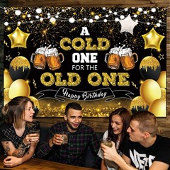Beer Party Decorations,Black and Gold Happy Birthday 5ft x 3ft, Black,