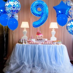 9 Balloon Number, Dark Blue Balloon, Blue Confetti Latex Balloon Foil 9 Birth…