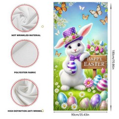 Happy Easter Decorations Colorful Eggs Flowers Bunny Door Cover Banner 71″x35″
