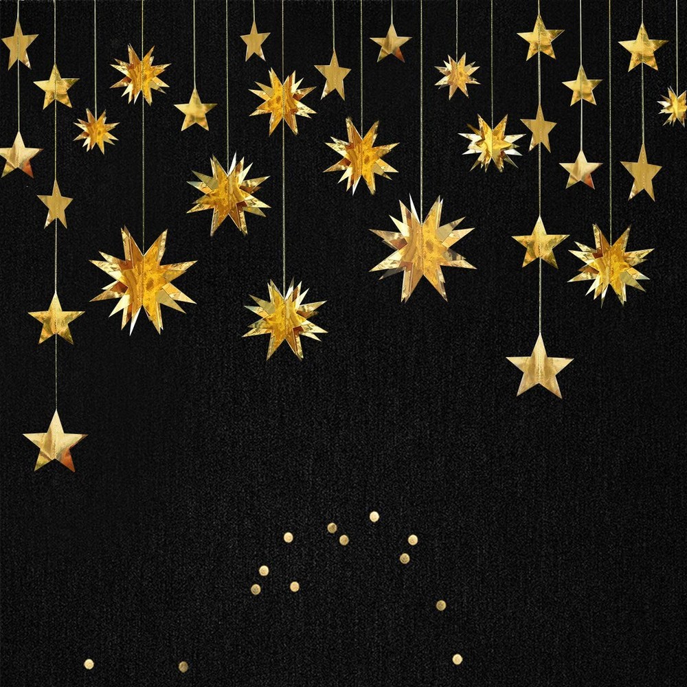 3D Gold Stars Banner, Metallic Party Garland, Wedding Birthday Decor