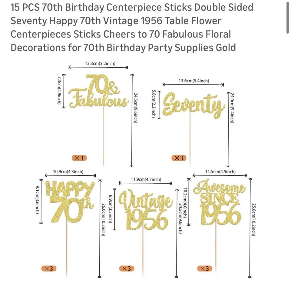 15 PCS 70th Birthday Centerpiece Sticks