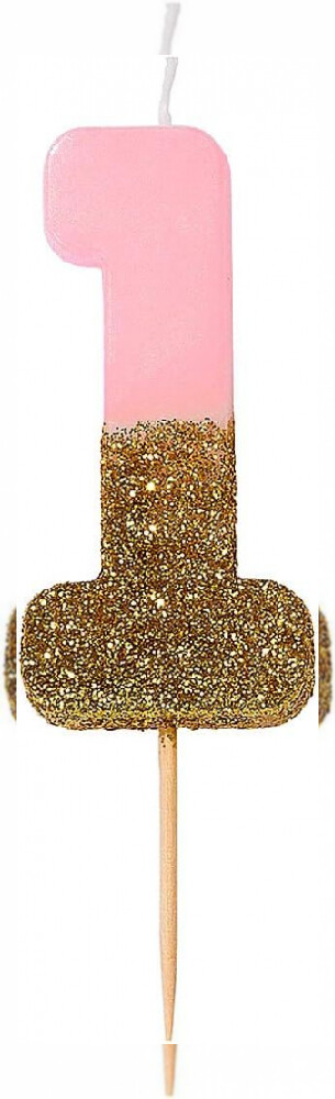 Talking Tables Pink Number 1 Candle with Gold Glitter Premium Quality PINK1