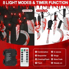 [Timer & 8 Modes] Halloween Party Decorations Bloody Banner with 50LED Red St…