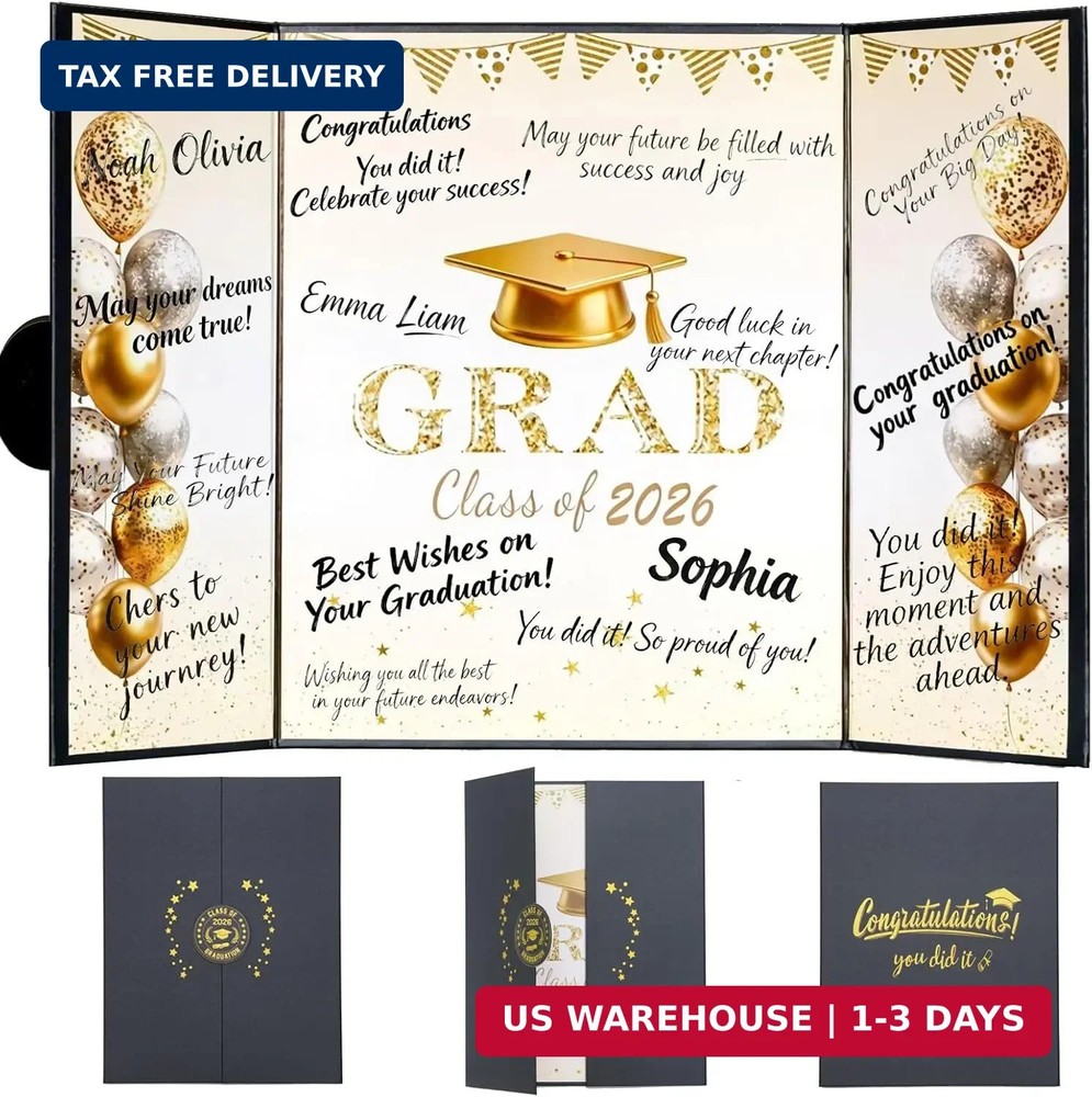 Black and Gold Graduation Party Decorations Class of 2026 – Extra Large 22″ x 14