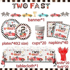 Two Fast Birthday Party Supplies, 42pcs Race Car 2nd Birthday Decorations Tab…