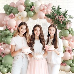 Pink and Green Balloon Arch Kit with Sand White Sage Green and Pink Balloons …