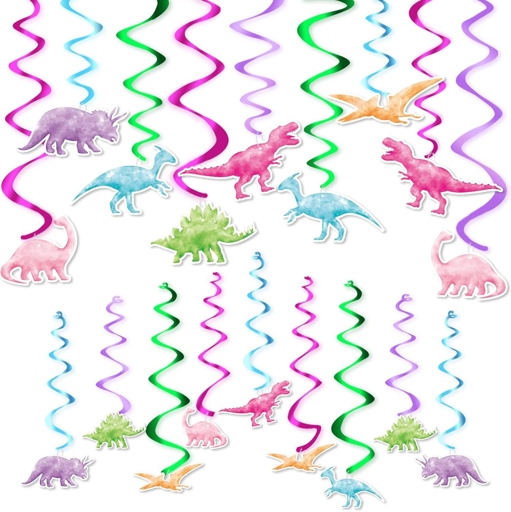 Watercolor Dinosaur Party Hanging Swirl – 24Pcs Dinosaur Party Decorations for G