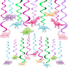 Watercolor Dinosaur Party Hanging Swirl – 24Pcs Dinosaur Party Decorations for G