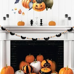 5.6 FT Halloween Bat Wooden Beads Garland, Black Felt Bats with Orange White …