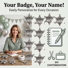 Metal Sheriff Badges – (Pack of 24) Silver Star Name Badges with Stickers for…