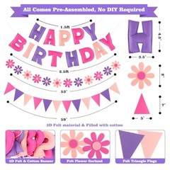Felt Birthday Decorations, NO DIY, Pre-Strung 3D Felt Happy Birthday Banner with