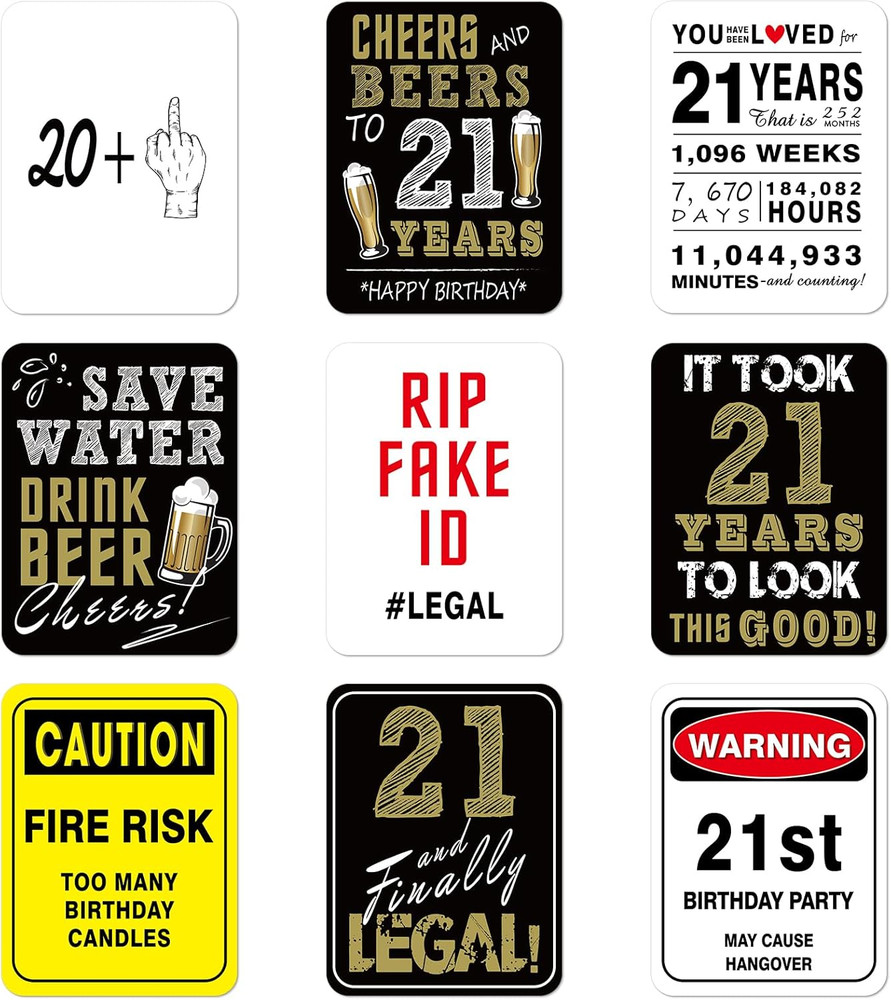 21th Birthday Party Decorations – 9PCS Wall Signs Funny Tags for Adults 21 Years