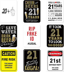 21th Birthday Party Decorations – 9PCS Wall Signs Funny Tags for Adults 21 Years