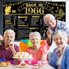 60Th Birthday Black Gold Party Decoration, Back in 1966 Banner 60 Year
