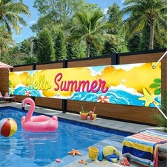 Hello Summer Beach Banner Hawaiian Summer Banner Yard Sign Outdoor Indoor Party