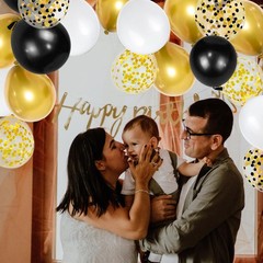 68Pcs Black White Gold Balloons with 12 Inch Black Gold Confetti Balloons for…