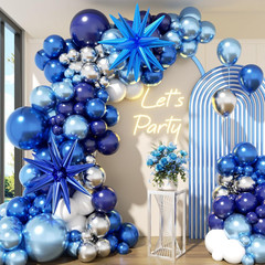 Blue White Silver Balloons Arch Kit 152Pcs with Star, Navy Light Metallic Blue S