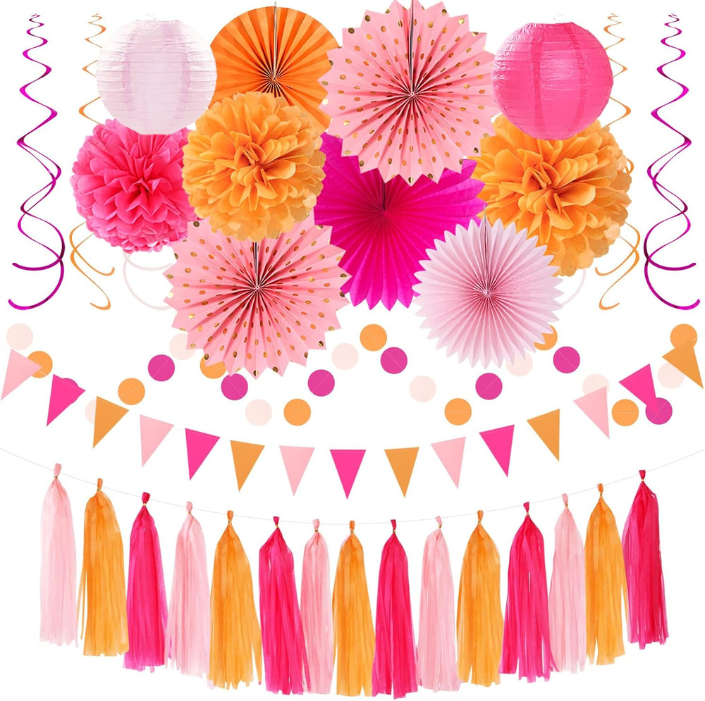 Hot-Pink Burnt-Orange Fall Party Decorations – 33Pcs Birthday Baby Shower Banner