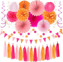 Hot-Pink Burnt-Orange Fall Party Decorations – 33Pcs Birthday Baby Shower Banner