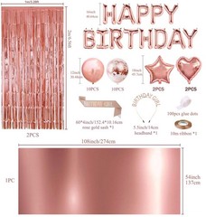 Birthday Party Decorations Happy Birthday Banner Pom Poms Balloons Pink Party
