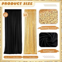 4-Panels Backdrop Curtains Set – Black Gold Sequin Chiffon