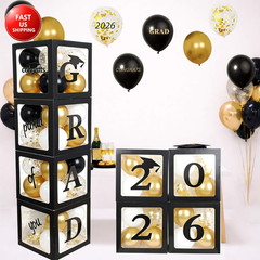 2026 Graduation Party Decorations Balloon Boxes with Black Gold Balloons Kit- 4P