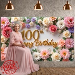 LUUFILx 100th Birthday Banner Pink Roses