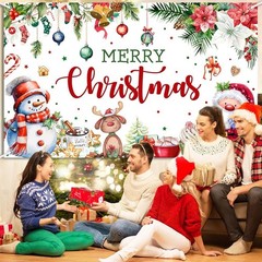 Merry Christmas Backdrop 70.8×43.3in Santa Snowman Holiday Photo Banner