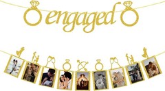Engagement Wedding Decorations, Gold Engaged Banner and Photo Banner with Rom…