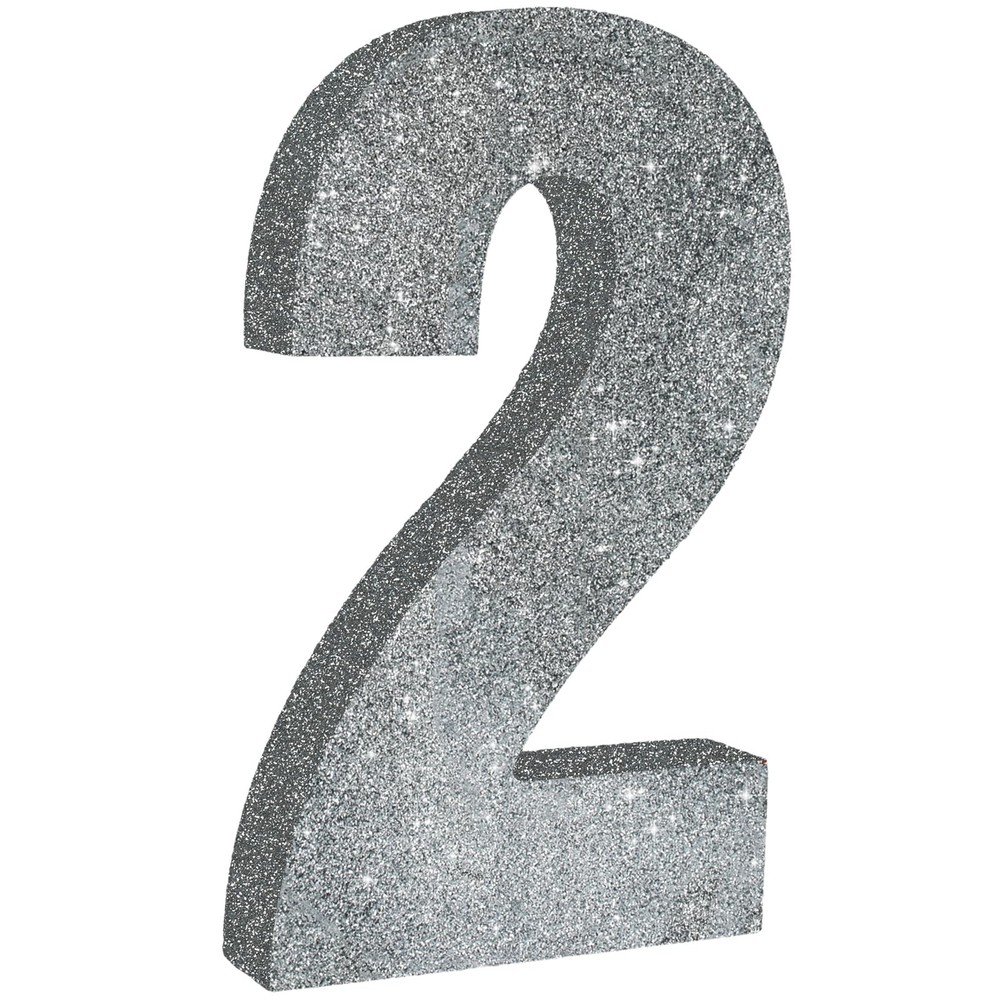 1 Pack 7.8 Inch Silver Glitter Number 2 Wooden Table Centerpiece Birthday