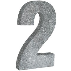 1 Pack 7.8 Inch Silver Glitter Number 2 Wooden Table Centerpiece Birthday
