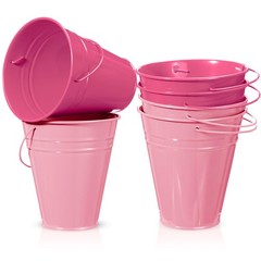 6 Pack 5″ Small Pink Metal Galvanized Buckets Bulk with Handle Mini Metal Pen…