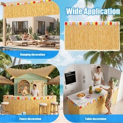 2 Pack Luau Grass Table Skirt, Luau Party Decorations, Natural 108″ X 29.5″ Hawa