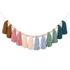 DrCor Boho Rainbow Tassel Garland – Handmade Cotton Yarn Wall Hanging in Eart…