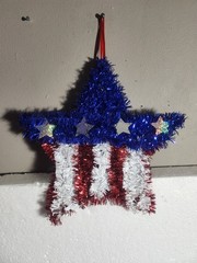 Patriotic Decorations Patriotic Bow, Tinsel Star, Tablecloth, Window Clings…..